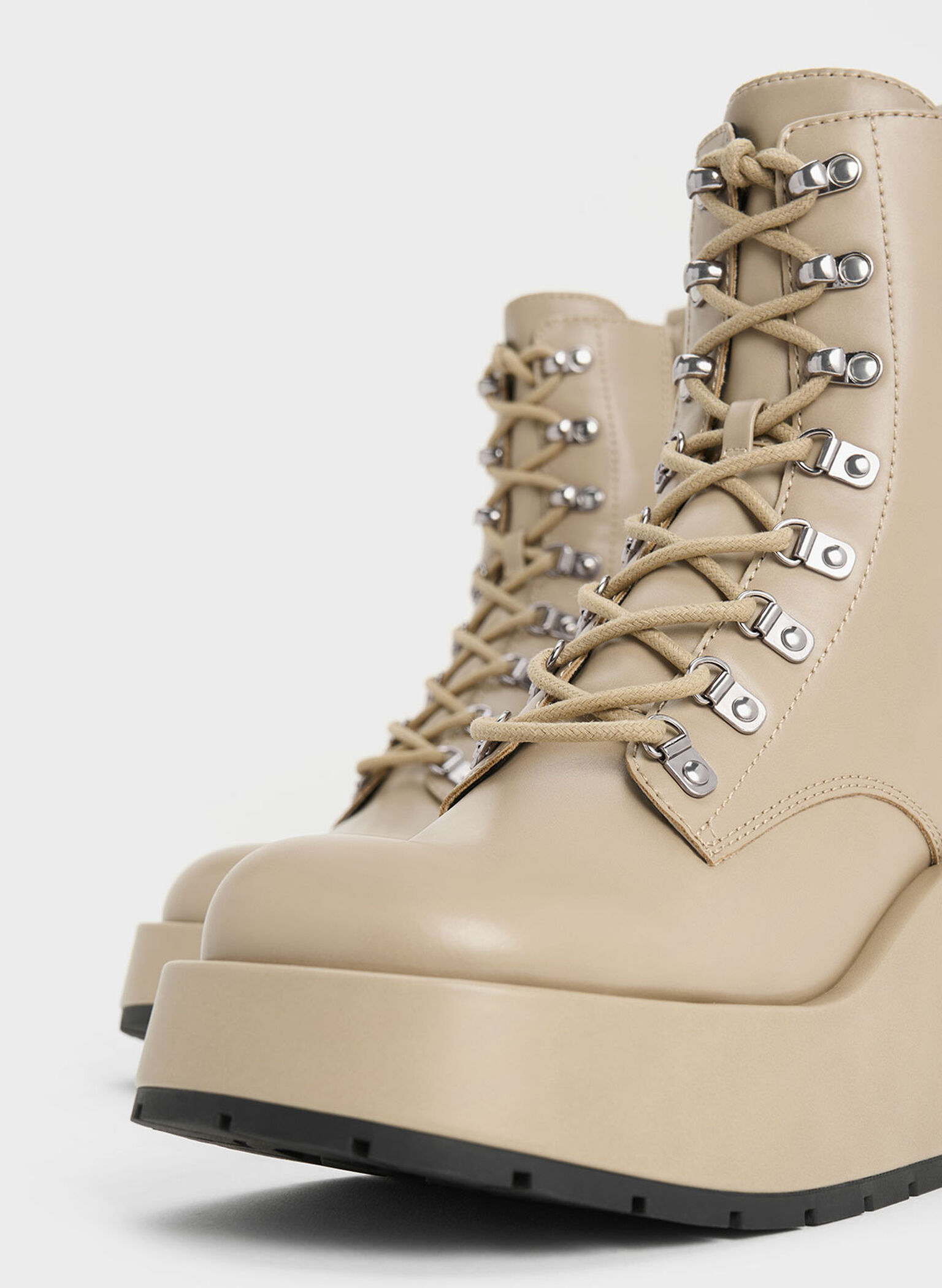 Lace-Up Platform Wedge Ankle Boots, Taupe, hi-res