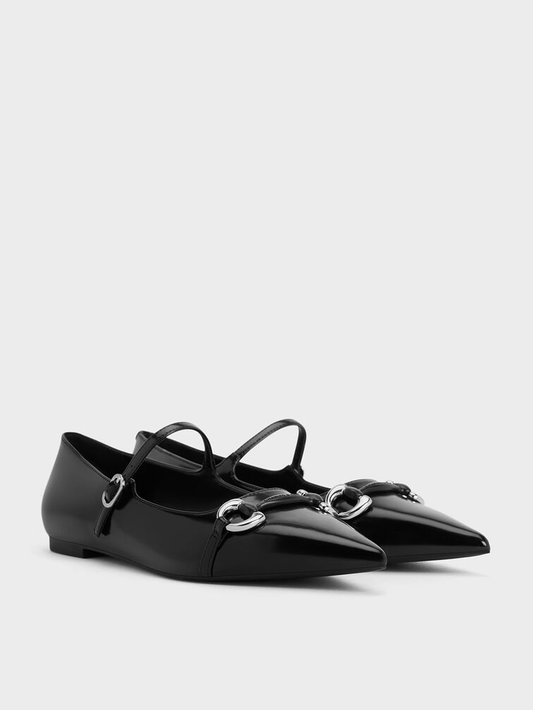 Metallic Accent Pointed-Toe Mary Janes, Black Box, hi-res