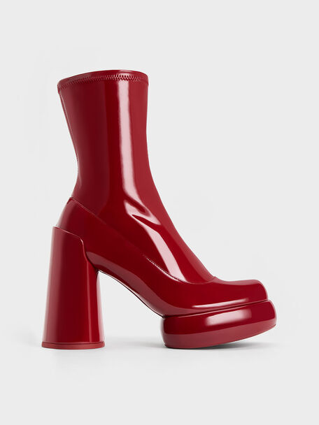 Darcy Patent Platform Ankle Boots, Red, hi-res