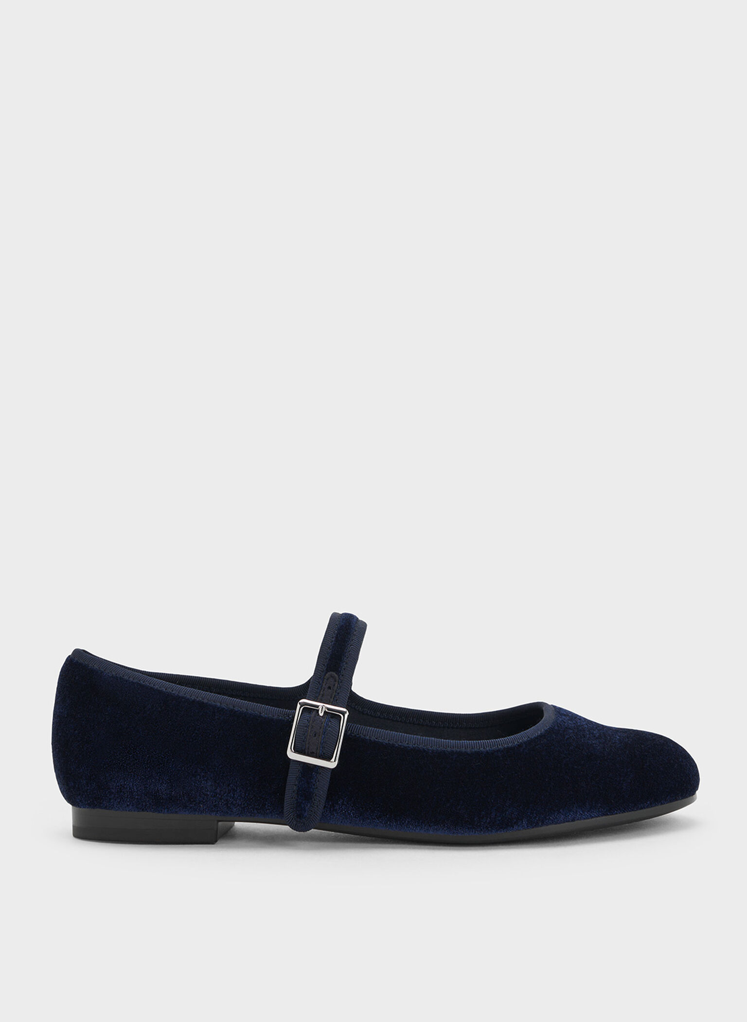 Carmel Velvet Buckled Mary Jane Flats, Dark Blue, hi-res