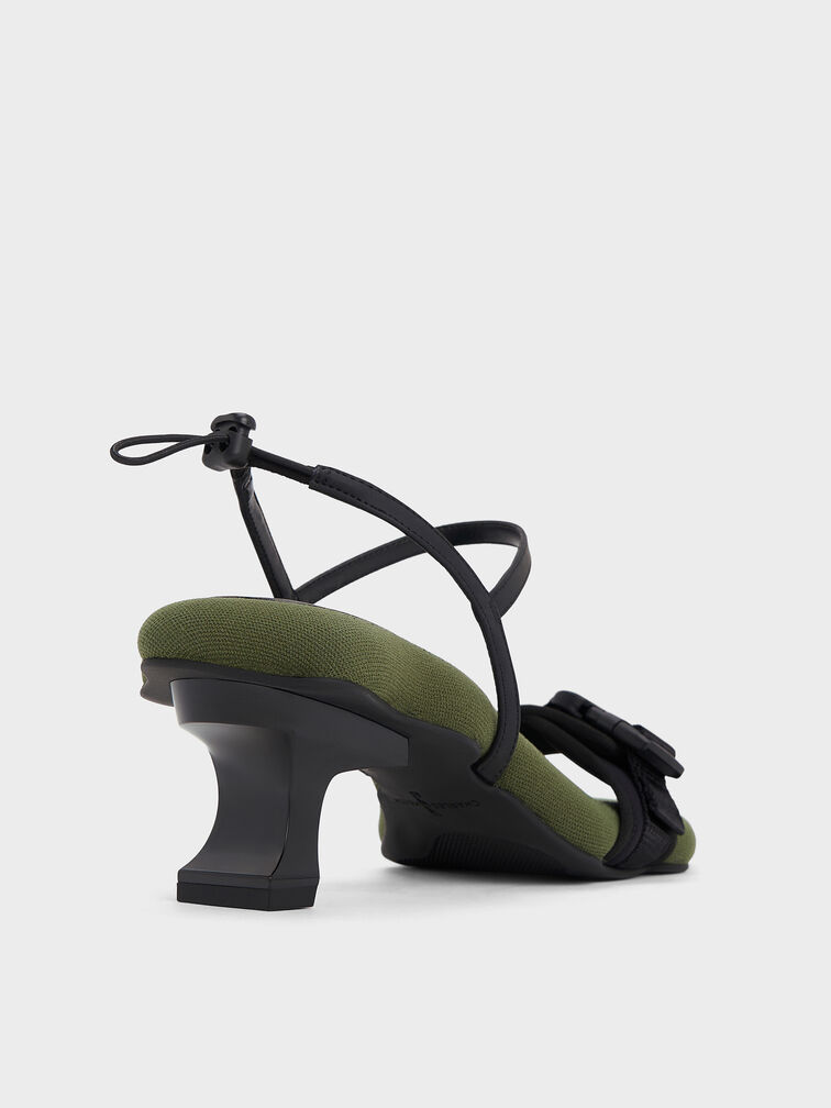 Nylon Wave-Edge Sculptural-Heel Sandals, Green, hi-res