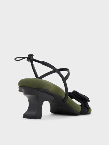 Nylon Wave-Edge Sculptural-Heel Sandals, Green, hi-res