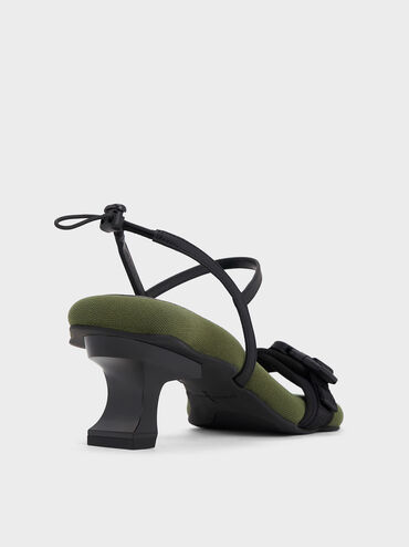 Nylon Wave-Edge Sculptural-Heel Sandals, Green, hi-res