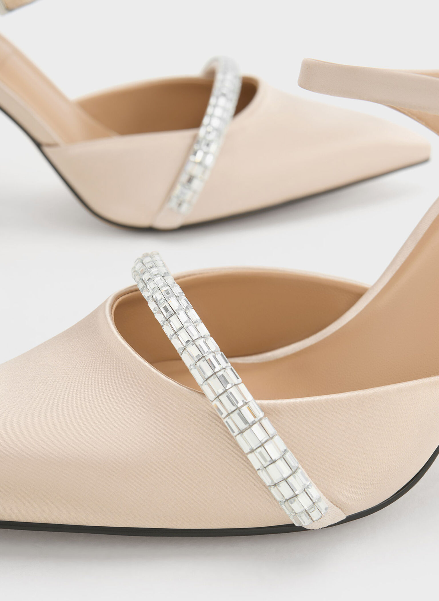 Demi Recycled Polyester Embellished Pointed-Toe Mules, Cream, hi-res