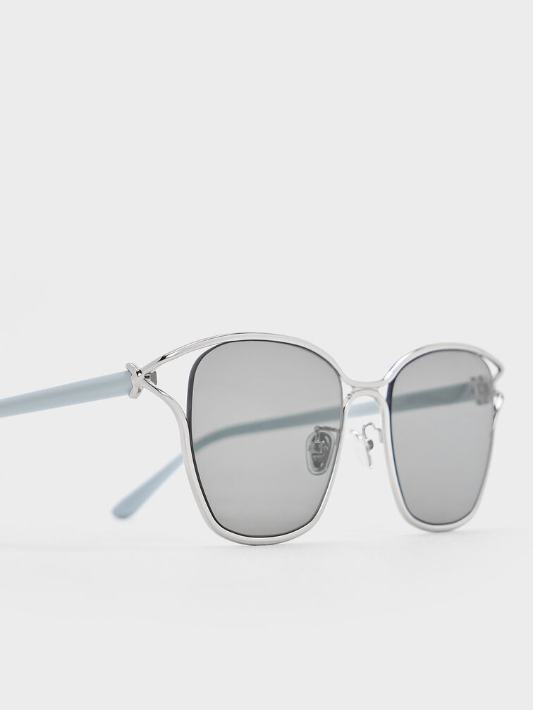 Recycled Acetate Sculptural-Knot Butterfly Sunglasses, Silver, hi-res