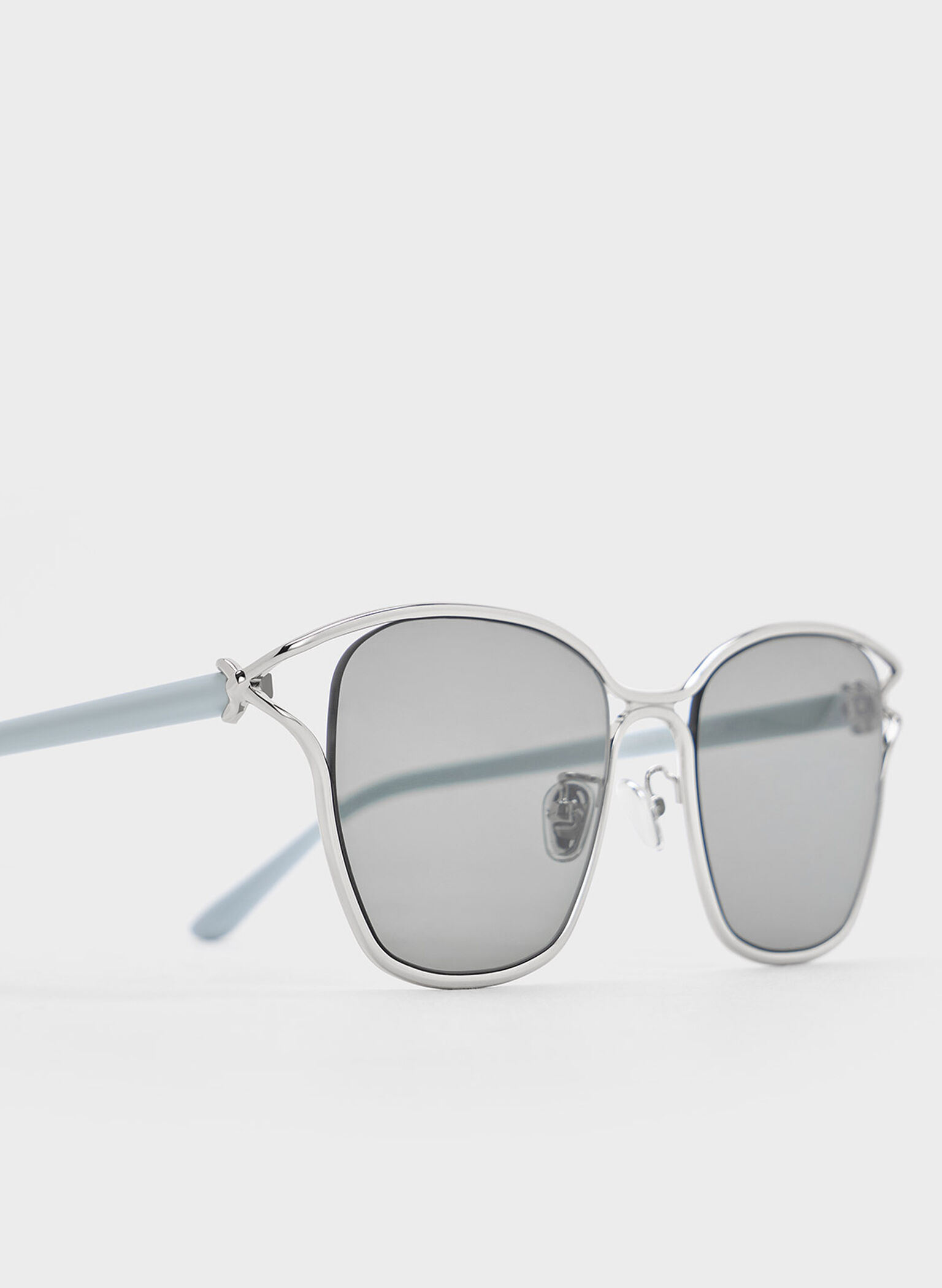 Recycled Acetate Sculptural-Knot Butterfly Sunglasses, Silver, hi-res