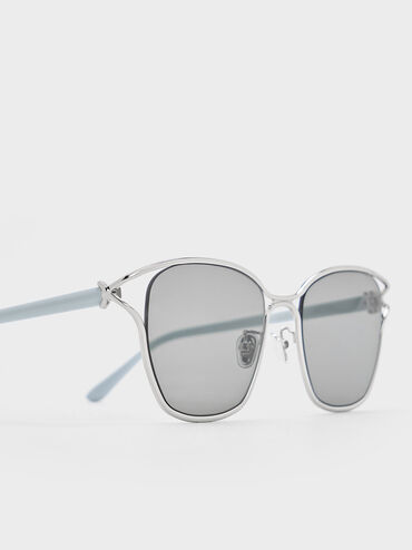 Recycled Acetate Sculptural-Knot Butterfly Sunglasses, Silver, hi-res
