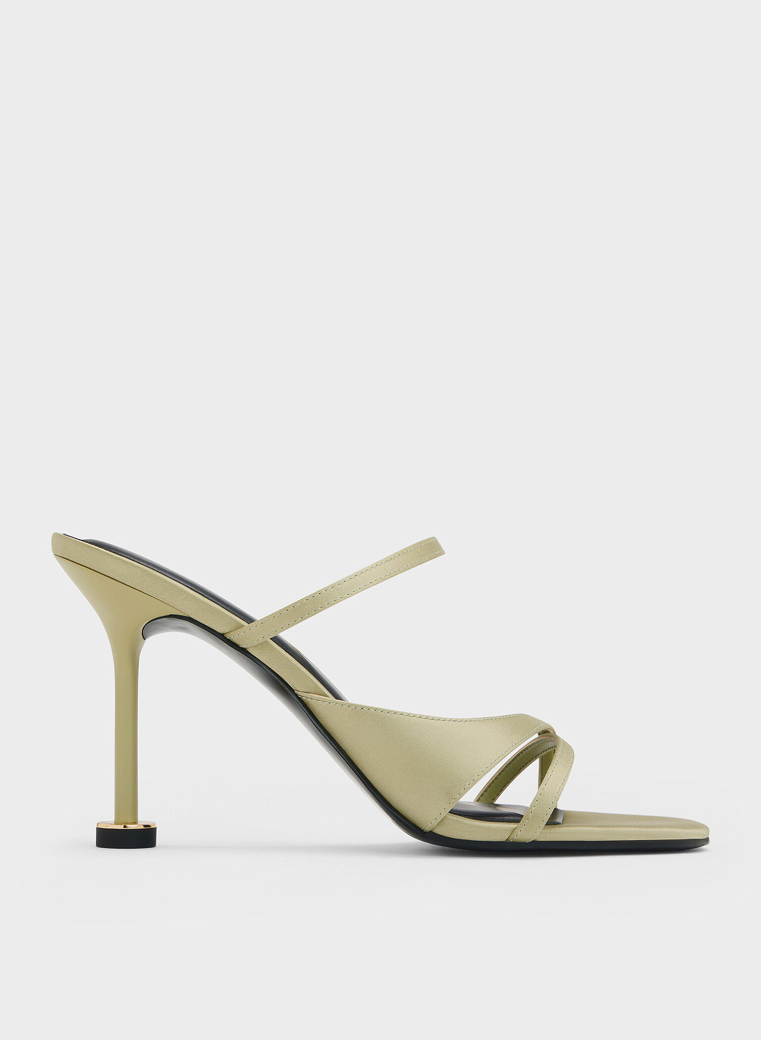 Wynn Recycled Polyester Crossover Sculptural-Heel Strappy Mules, Green, hi-res