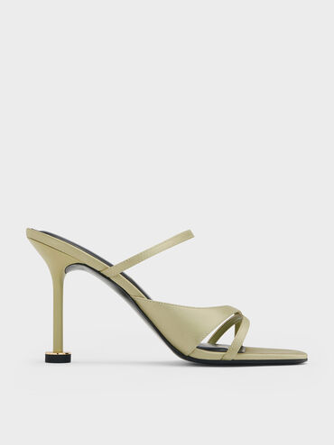 Wynn Recycled Polyester Crossover Sculptural-Heel Strappy Mules, Green, hi-res