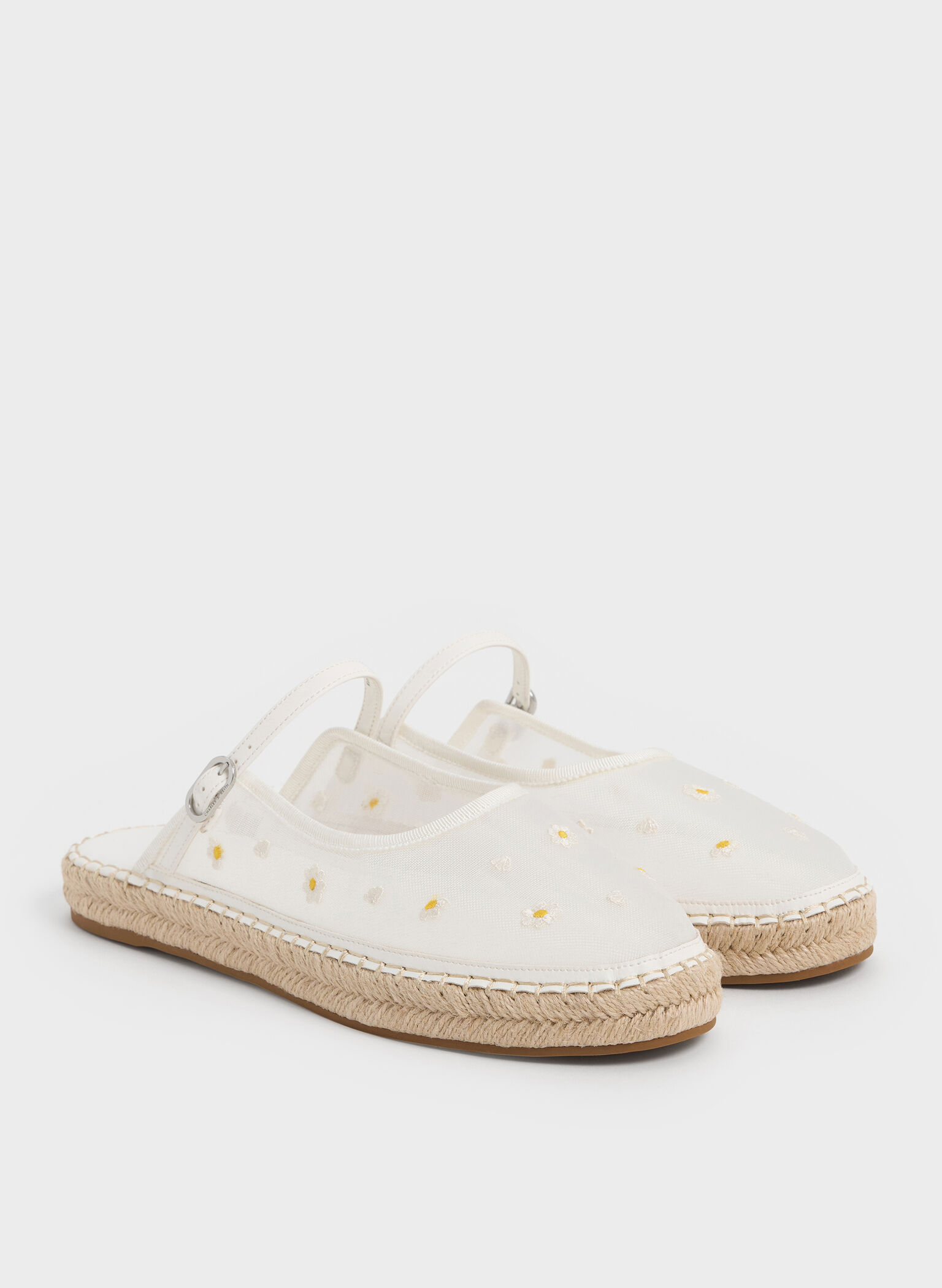 Bernadine Mesh Floral-Embroidered Espadrille Mules, White, hi-res