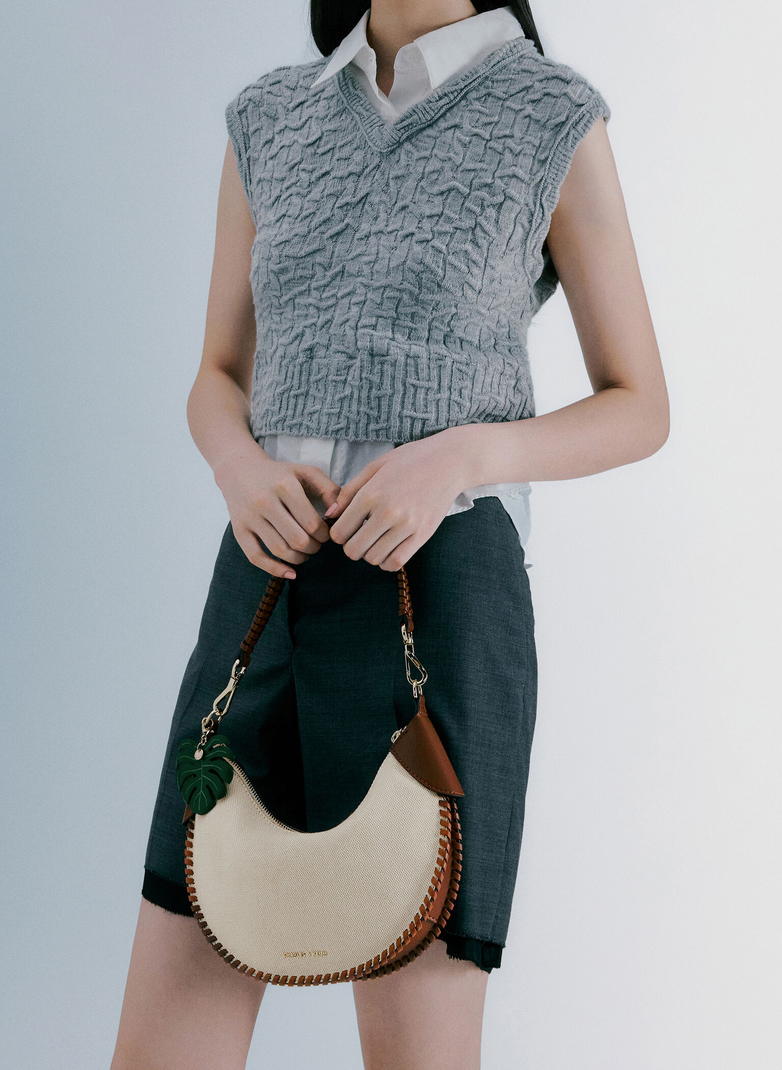 Blume Canvas Braided Curved Hobo Bag, Taupe Canvas, hi-res
