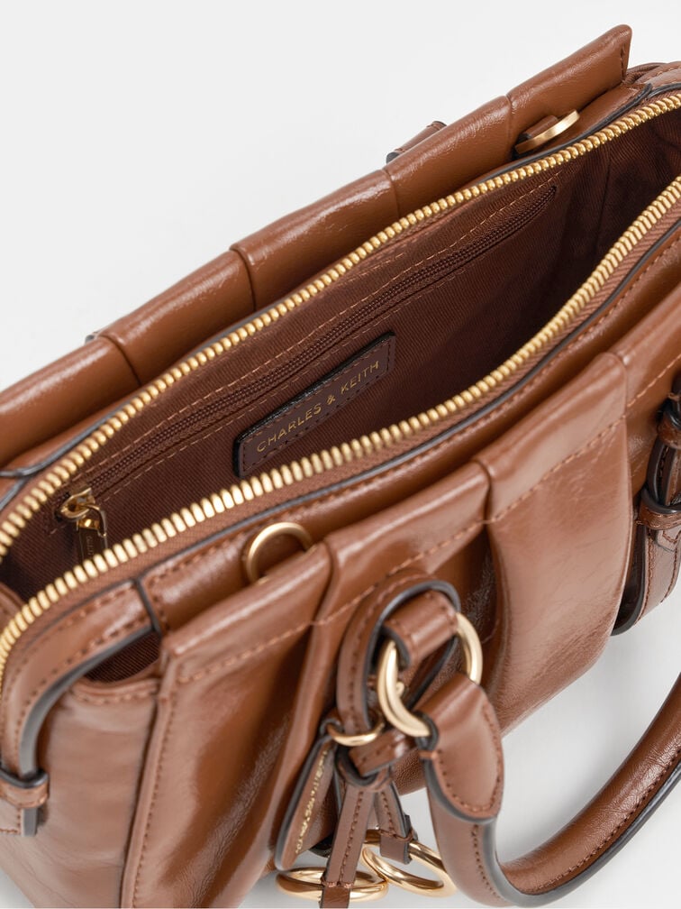 Britton Ruched Top Handle Tote Bag, Chocolate, hi-res