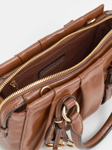 Britton Ruched Top Handle Tote Bag, Chocolate, hi-res
