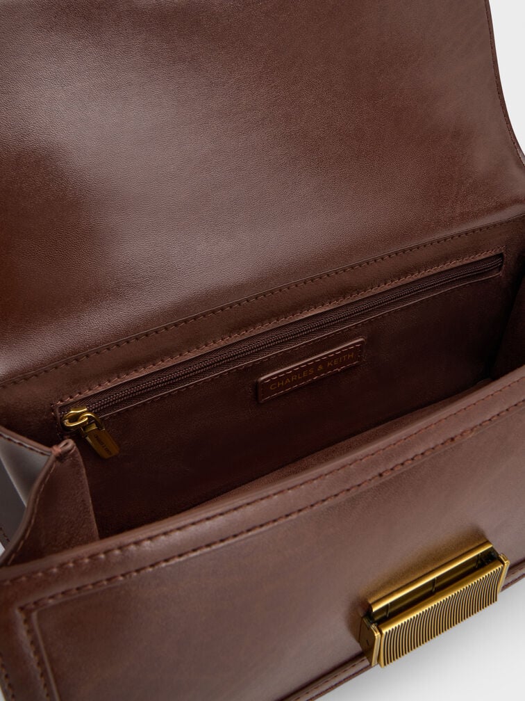 Charlot Elongated Top Handle Bag, Dark Brown, hi-res