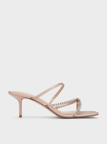 Gem-Embellished Strappy Heeled Sandals, Nude, hi-res