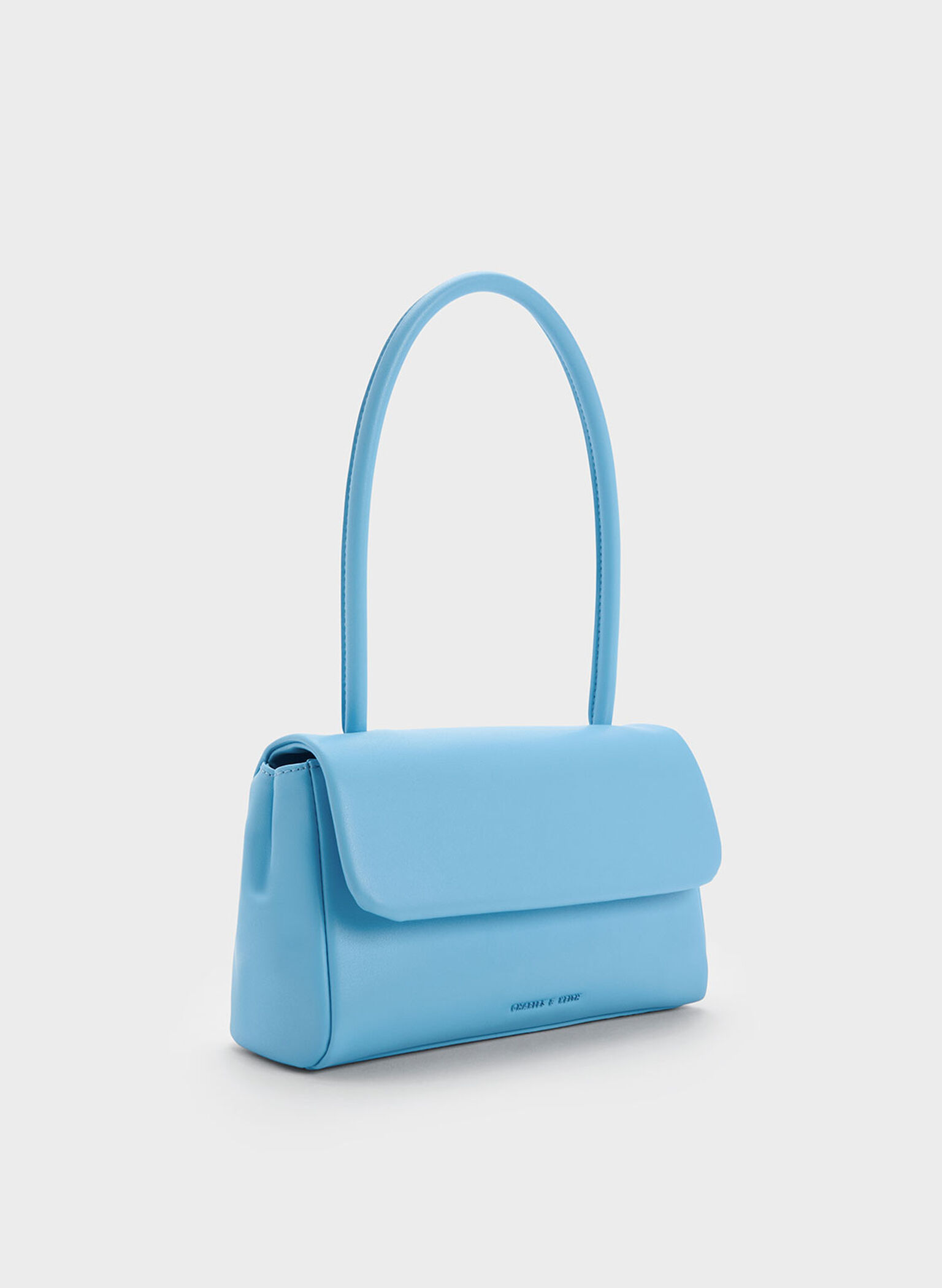 Curved Handle Shoulder Bag, Blue, hi-res
