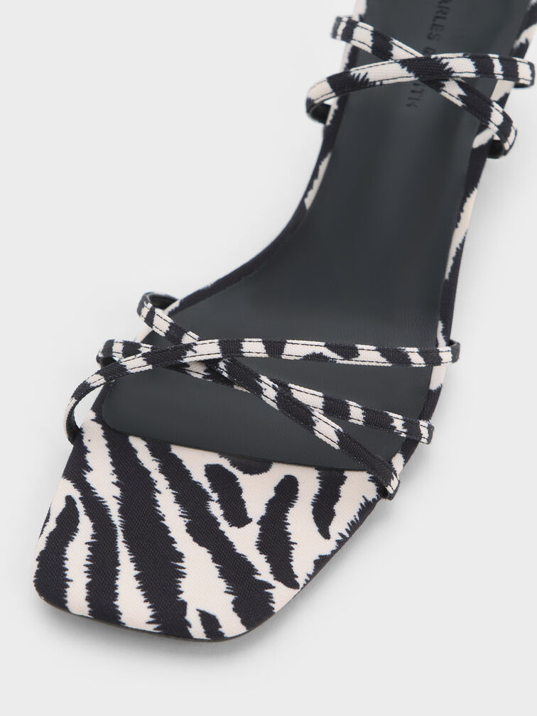 Zebra-Print Strappy Square-Toe Kitten-Heel Sandals, Animal Print Natural, hi-res