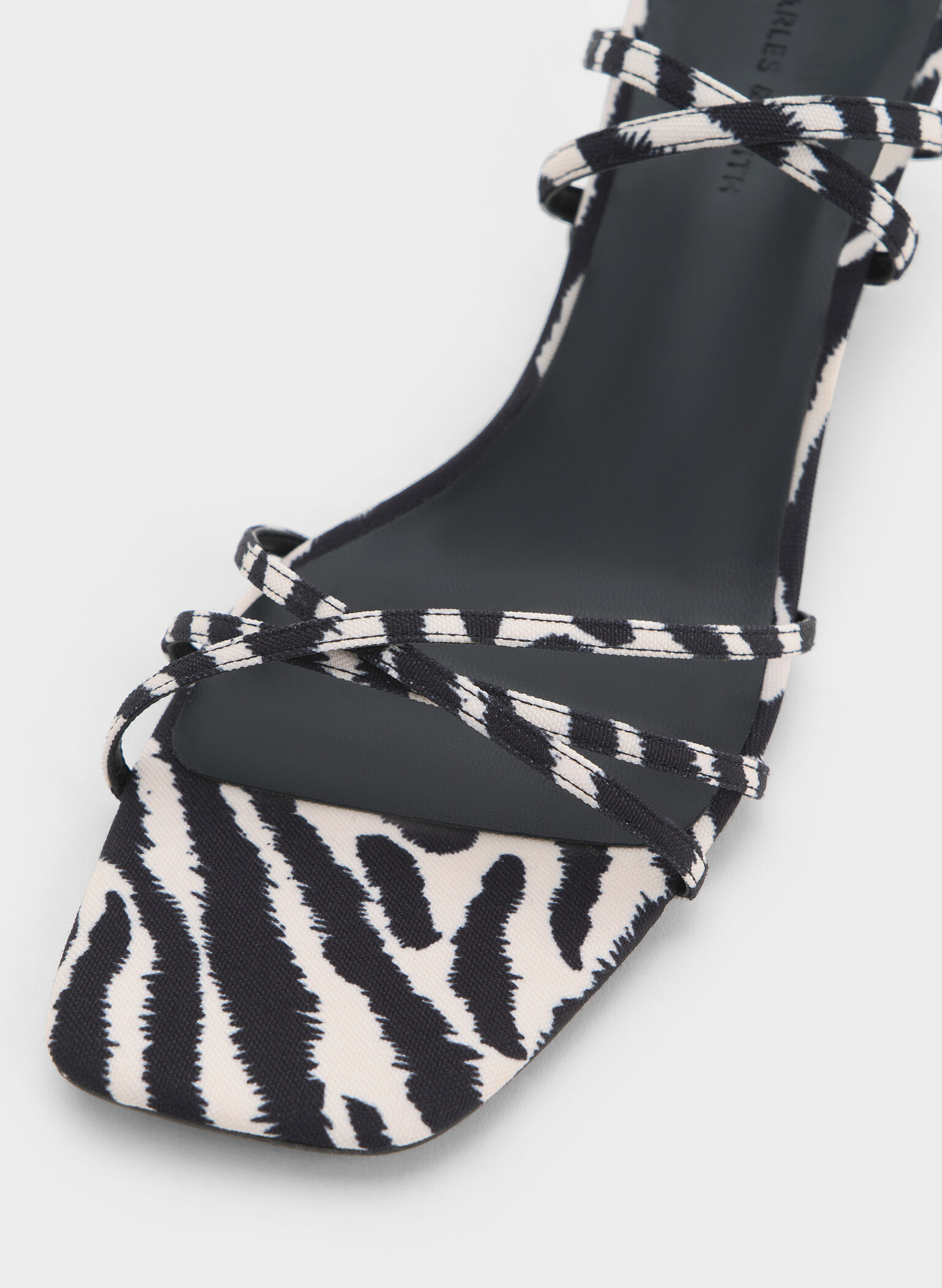 Zebra-Print Strappy Square-Toe Kitten-Heel Sandals, Animal Print Natural, hi-res