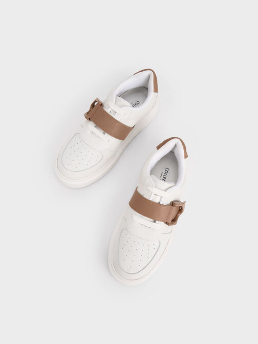 Gabine Leather Low-Top Sneakers, Brown, hi-res