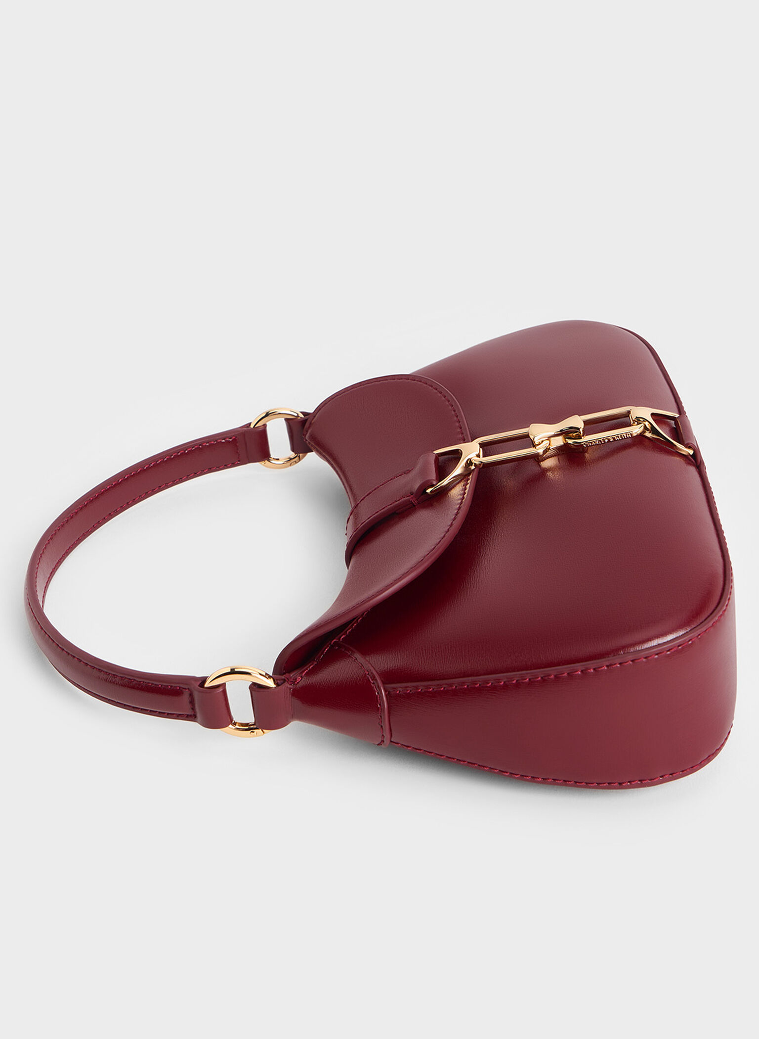 Agatha Chain-Accent Hobo Bag, Burgundy, hi-res