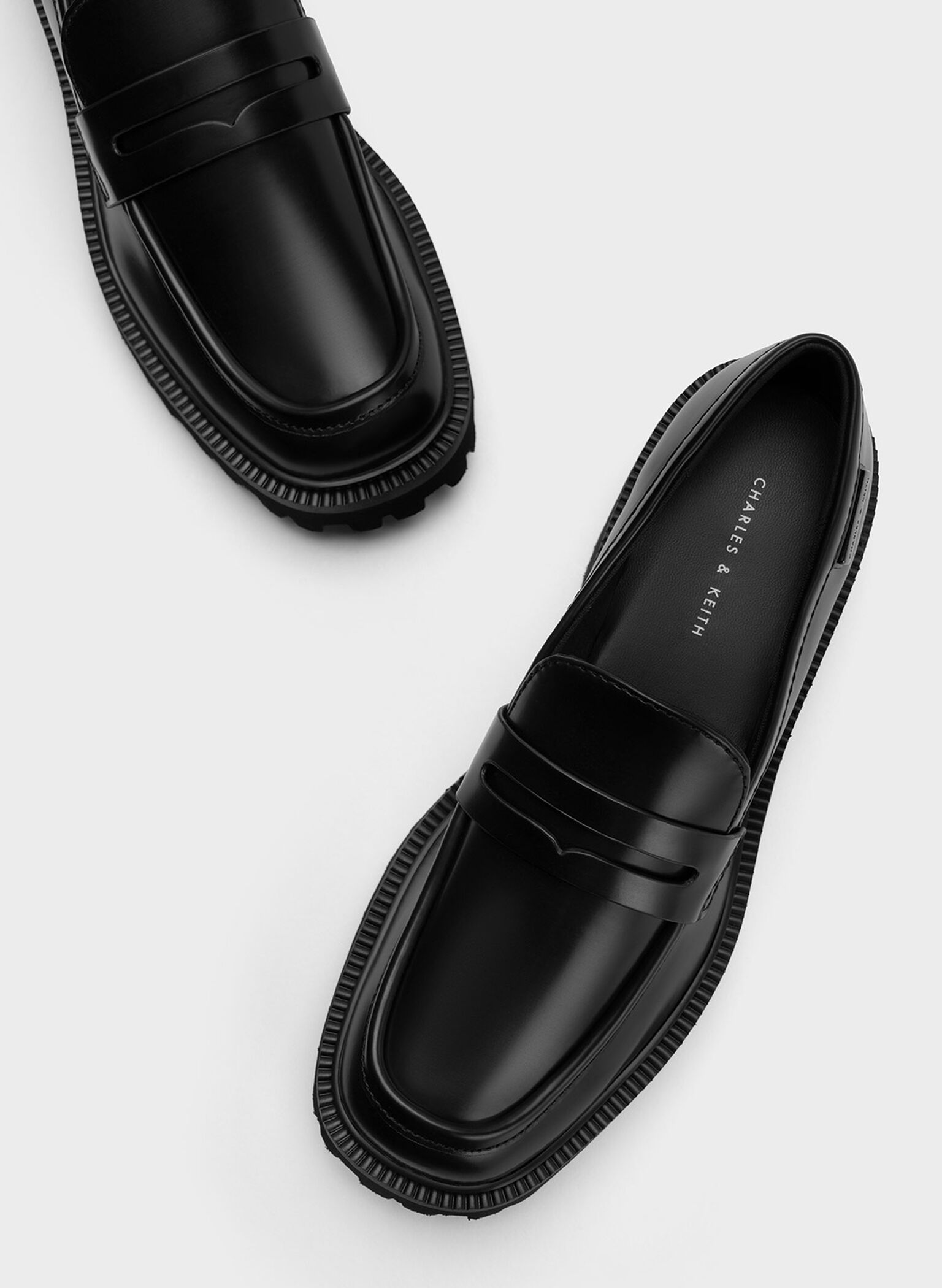 Covered Ridge-Sole Loafers, Black Box, hi-res