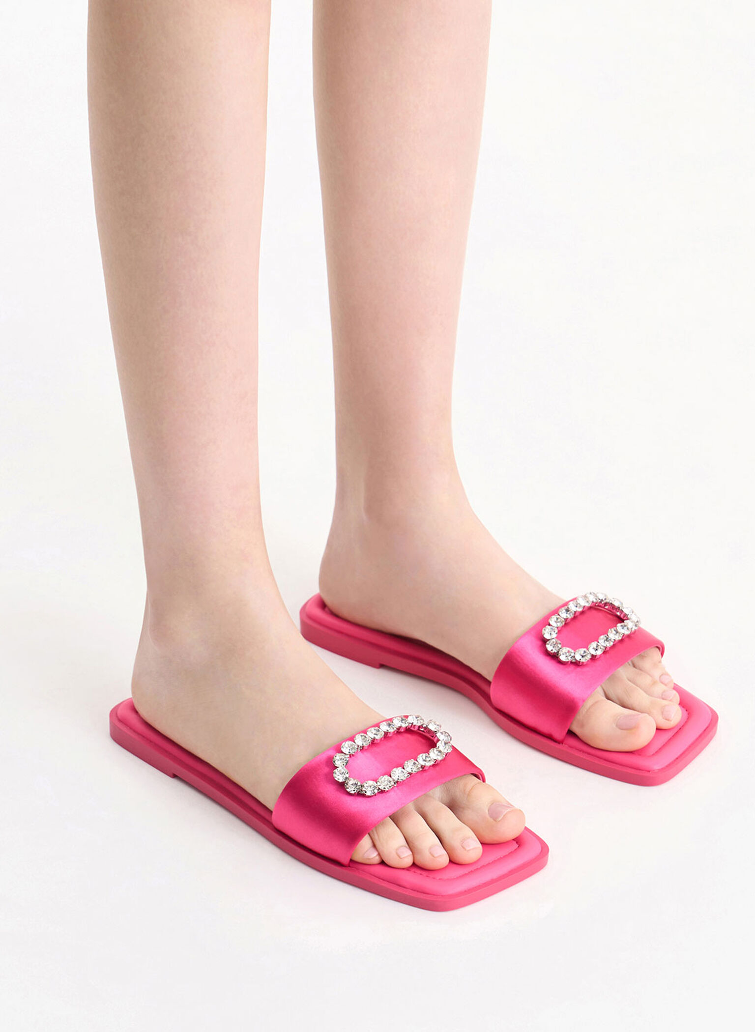 Gem-Embellished Recycled Polyester Slides, Pink, hi-res