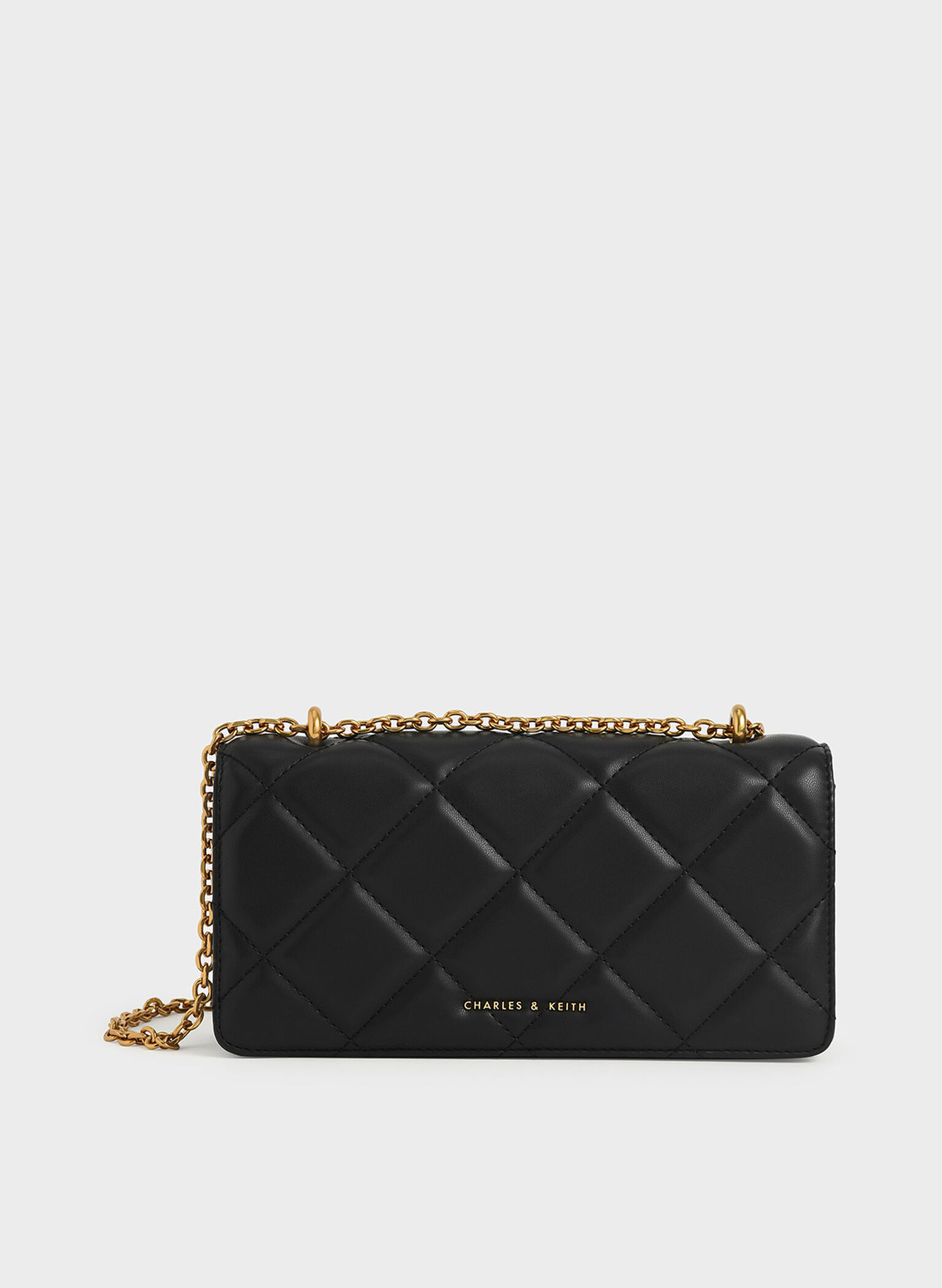 Paffuto Chain Handle Quilted Long Wallet, Black, hi-res