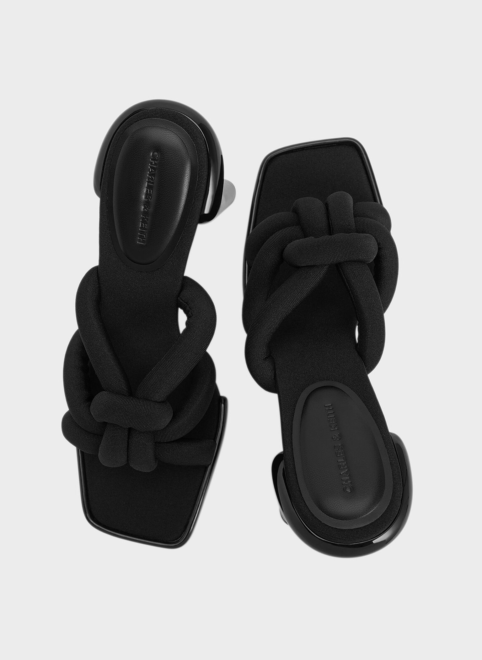 Toni Knotted Puffy-Strap Mules, Black Textured, hi-res
