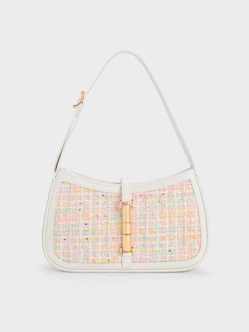 Cesia Metallic Accent Tweed Shoulder Bag, White, hi-res