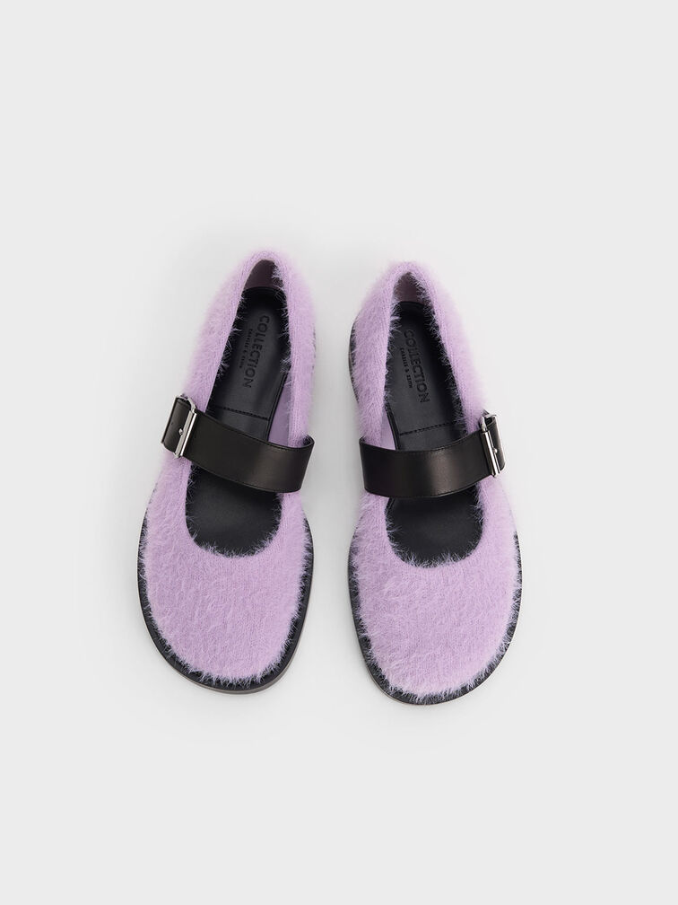 Leather Furry Mary Janes, Lilac, hi-res