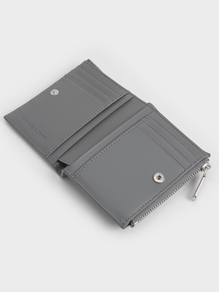 Donna Crinkle-Effect Panelled Top-Zip Wallet, Grey, hi-res