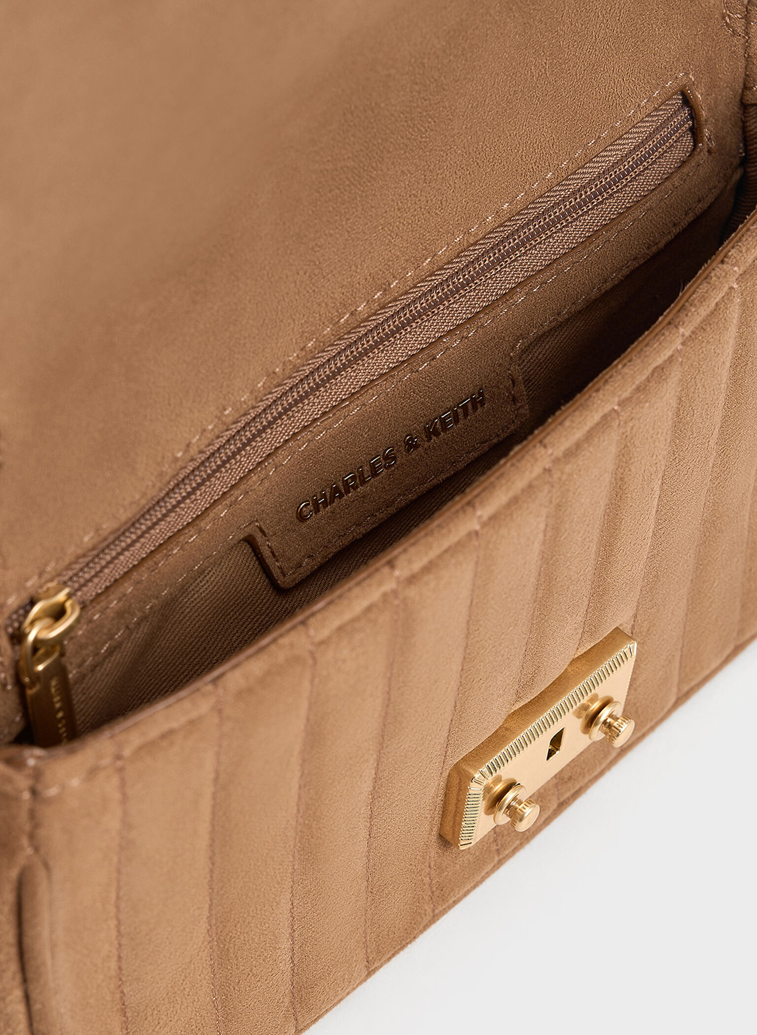 Mini Donna Faux Suede Fur-Trim Bag, Tan, hi-res