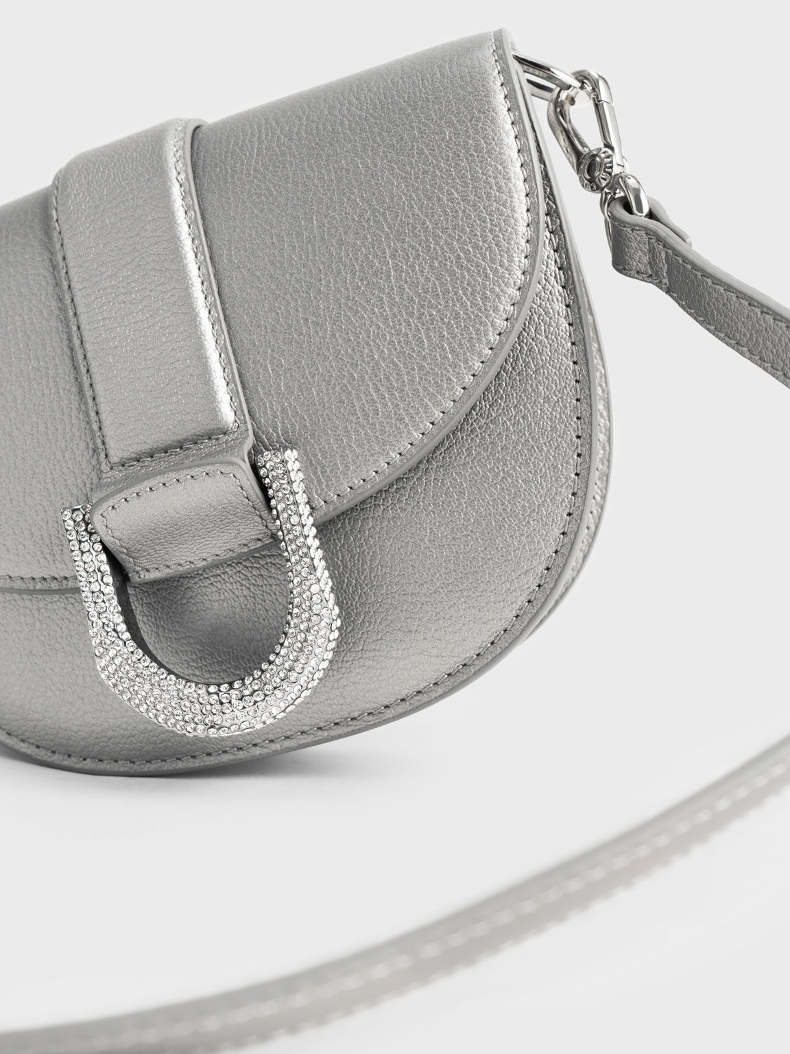 Pewter Mini Gabine Leather Saddle Bag CHARLES KEITH UK