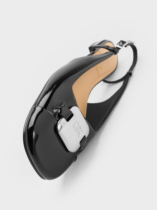 Patent Leather Metallic-Accent Slingback Flats, Black Patent, hi-res