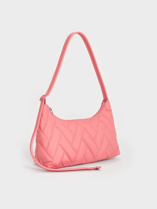 Nylon Chevron Shoulder Bag, Guava Pink, hi-res
