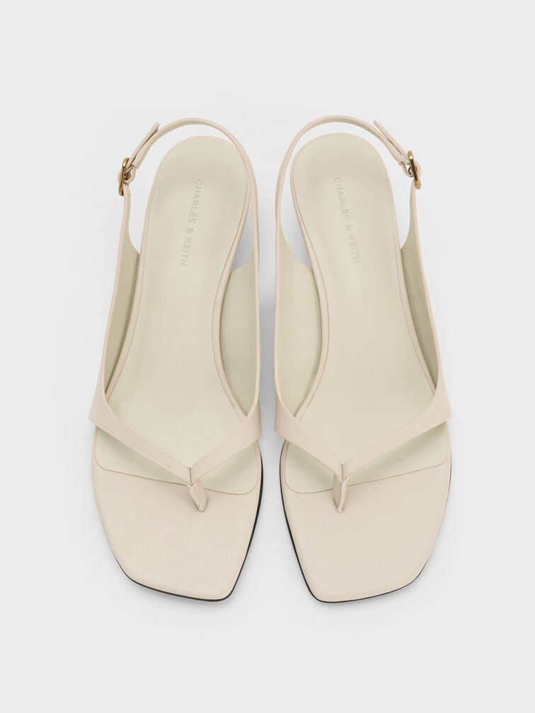 Rayne Square-Toe Kitten-Heel Thong Slingback Sandals, Chalk, hi-res