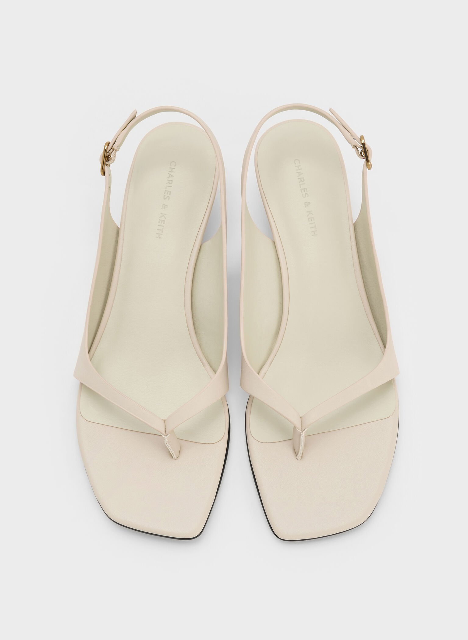 Rayne Square-Toe Kitten-Heel Thong Slingback Sandals, Chalk, hi-res