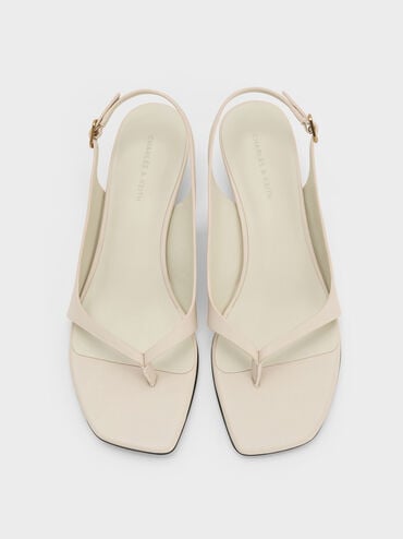 Rayne Square-Toe Kitten-Heel Thong Slingback Sandals, Chalk, hi-res