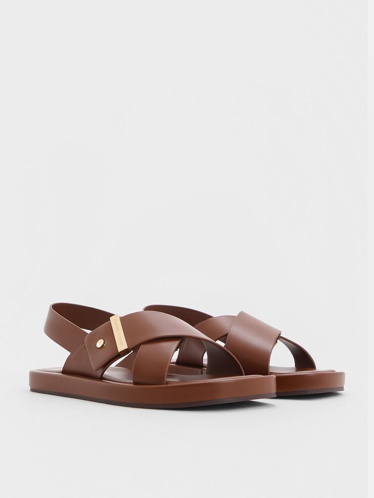 Audra Crossover-Strap Slingback Sandals, Dark Brown, hi-res