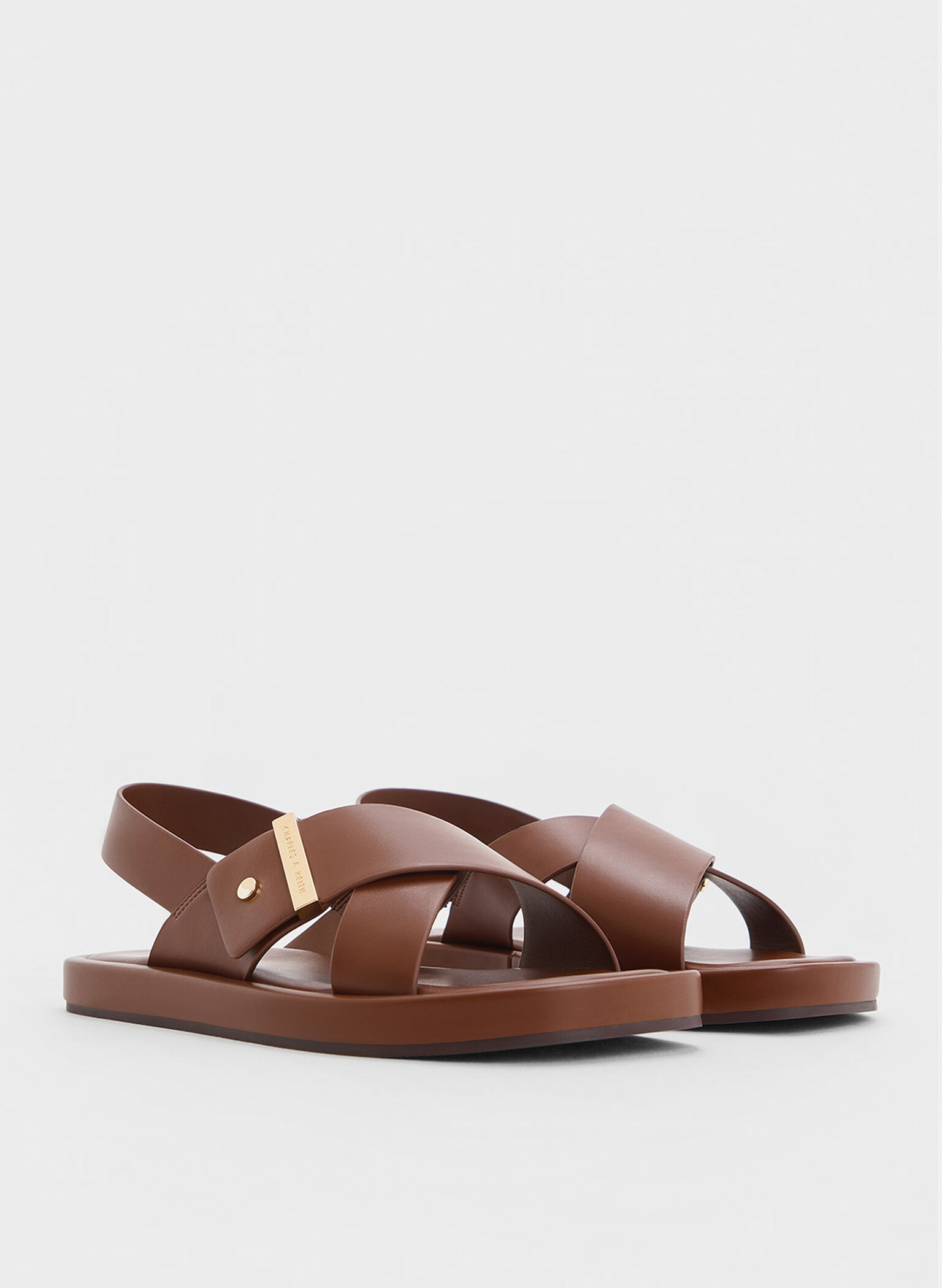 Audra Crossover-Strap Slingback Sandals, Dark Brown, hi-res