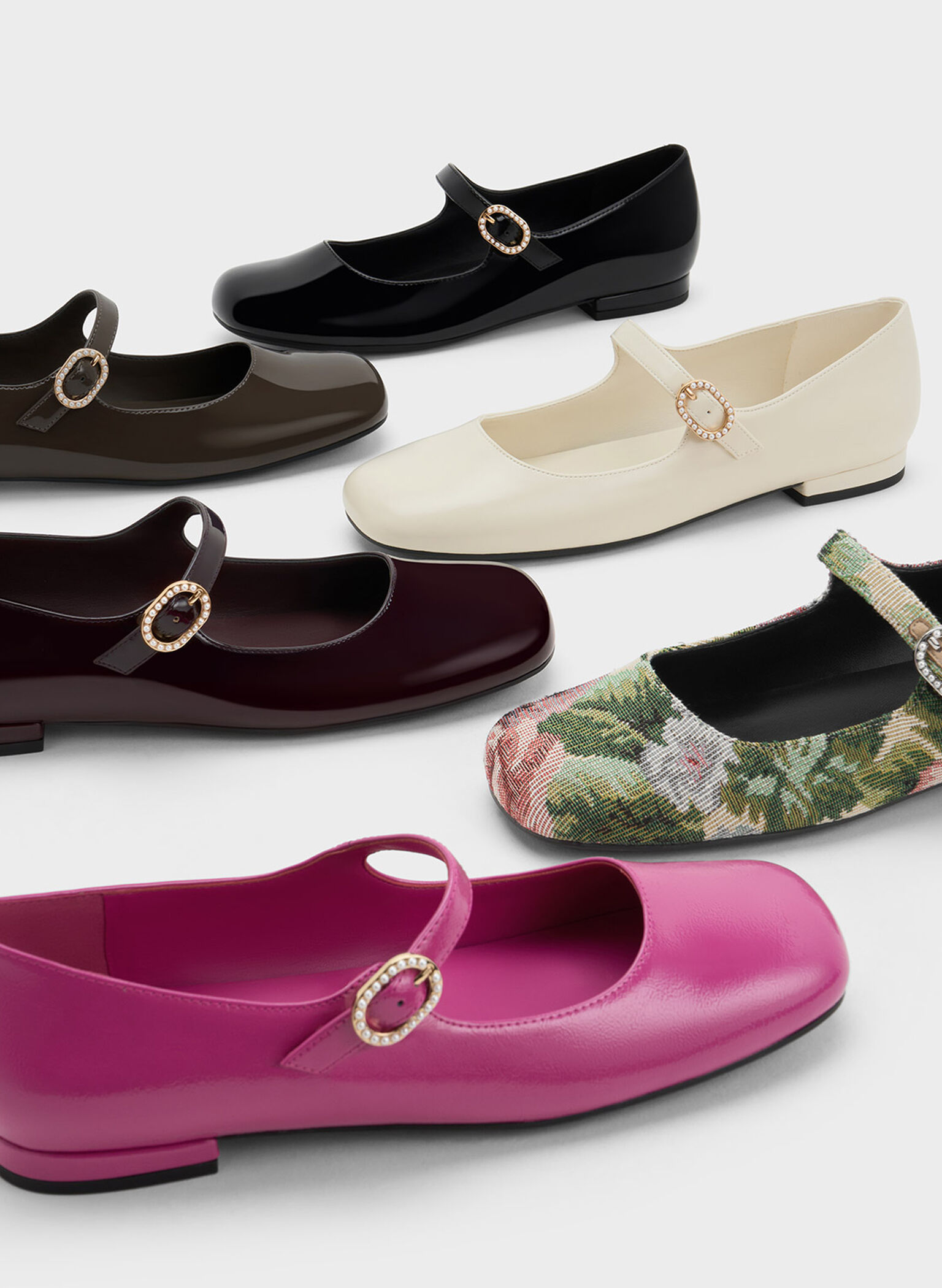 Pearl-Buckle Mary Janes, Cream, hi-res