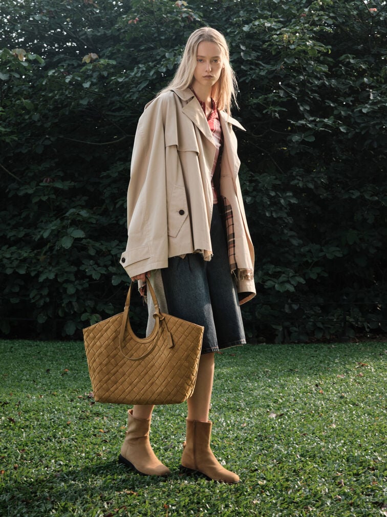 Ivette Recycled Suede Woven Tote Bag, Sahara Sand, hi-res