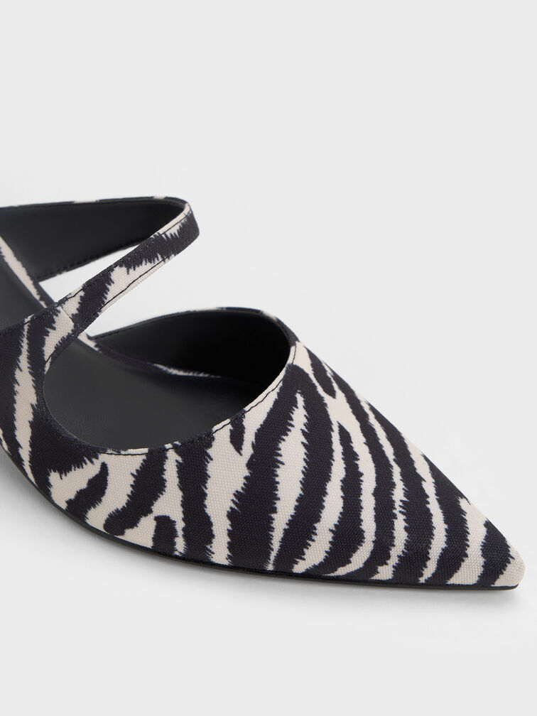 Vada Zebra-Print Asymmetric Sculptural Heel Pumps, Animal Print White, hi-res