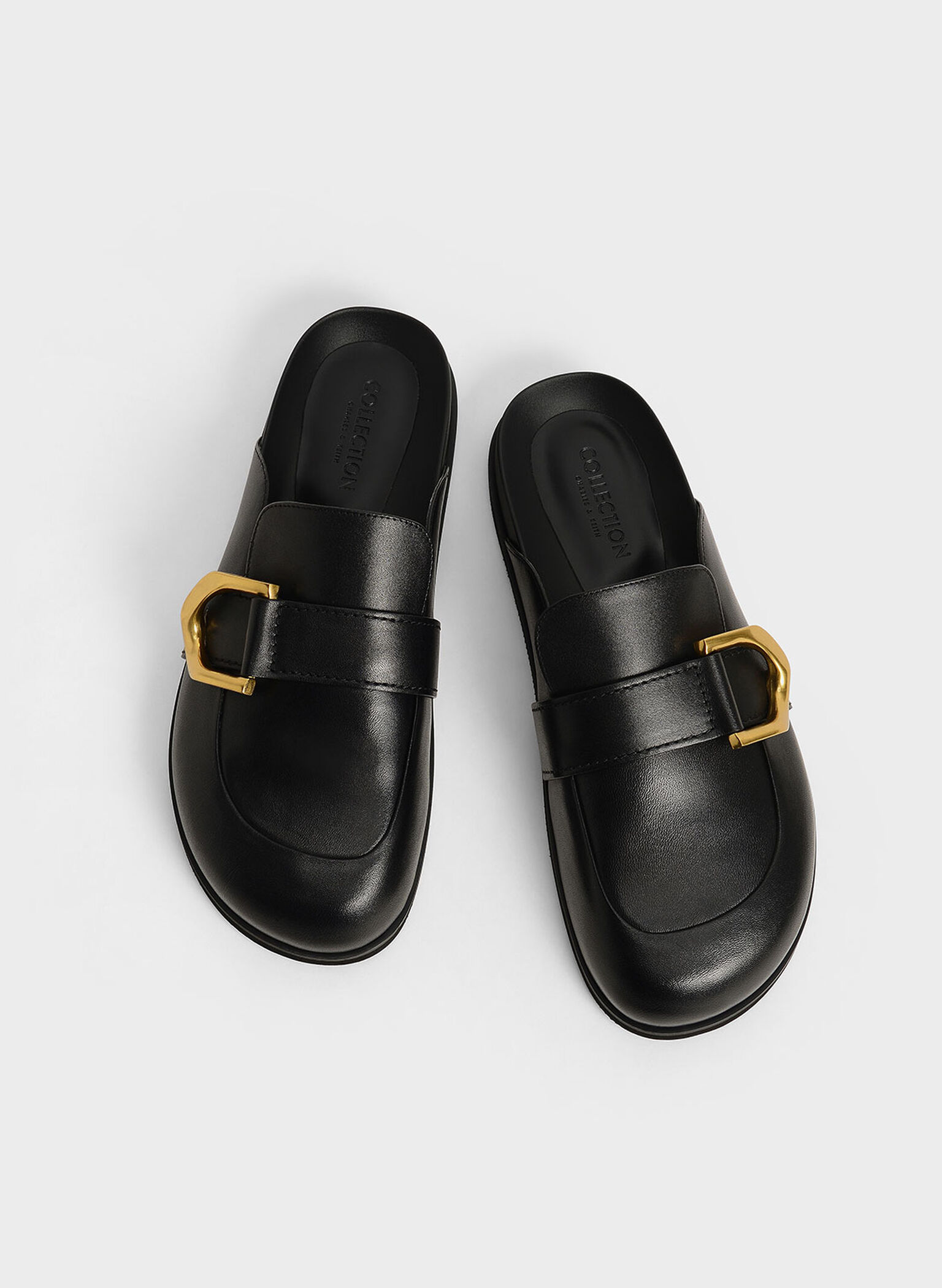 Gabine Buckled Leather Loafer Mules​, Black, hi-res