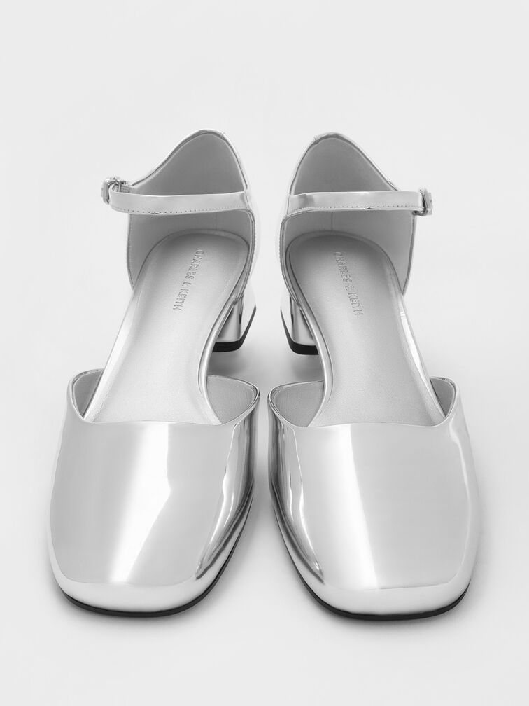 Metallic D'Orsay Ankle-Strap Pumps, Silver, hi-res
