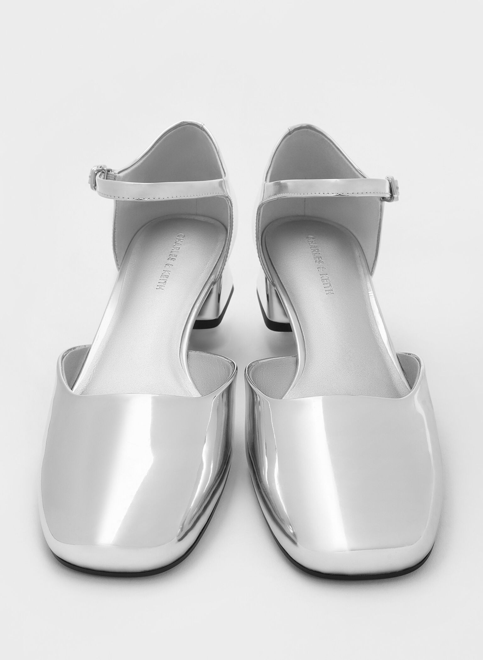 Metallic D'Orsay Ankle-Strap Pumps, Silver, hi-res