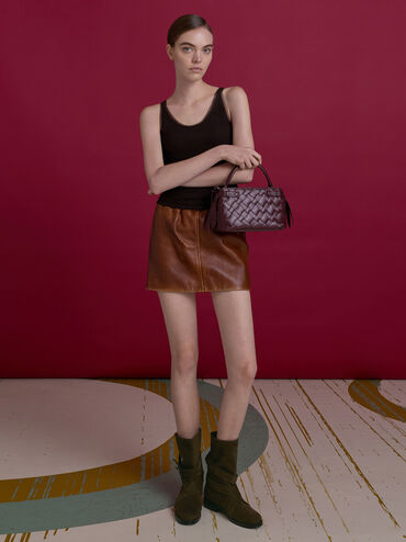 Ivette Woven Top Handle Bag, Wineberry Red, hi-res