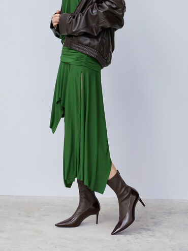 Pointed-Toe Back-Zip Stiletto-Heel Ankle Boots, Dark Brown, hi-res