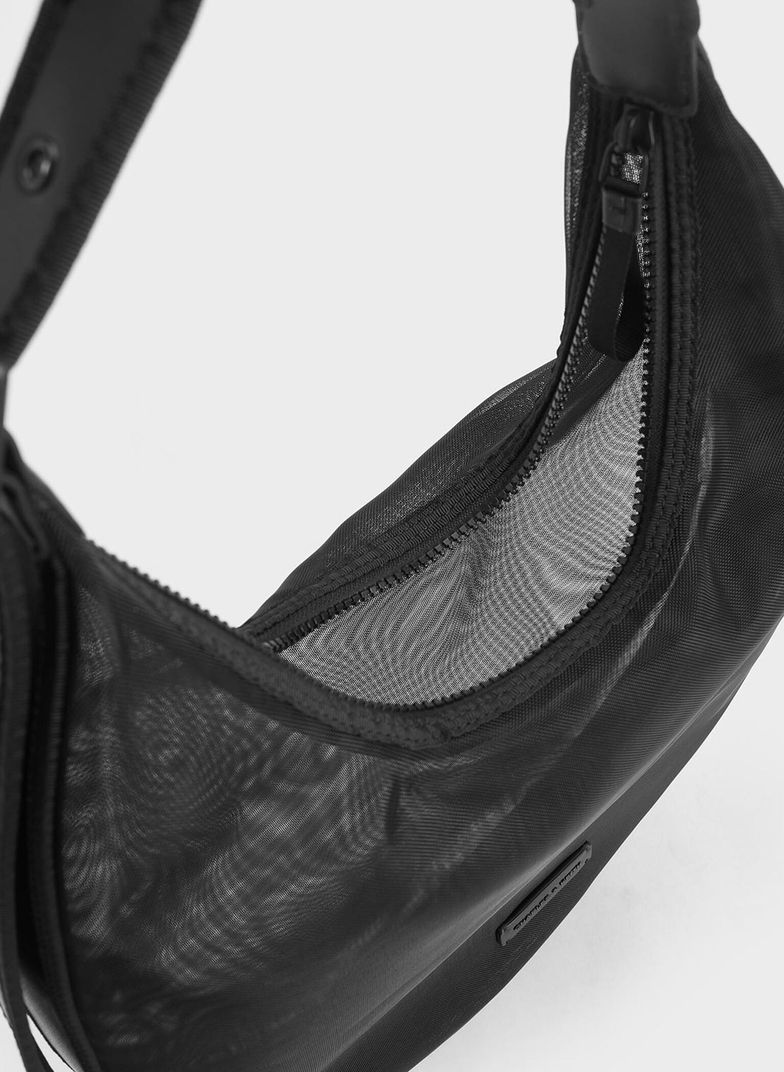 Mesh Crescent Hobo Bag, Jet Black, hi-res