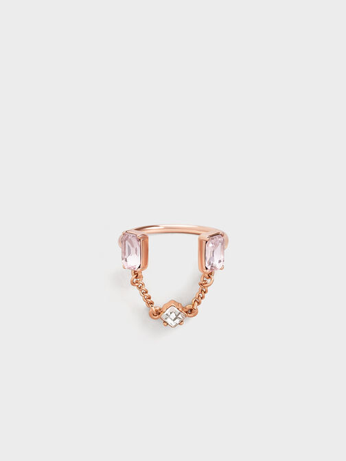 Zira Crystal Chain-Link Open Ring, Rose Gold, hi-res